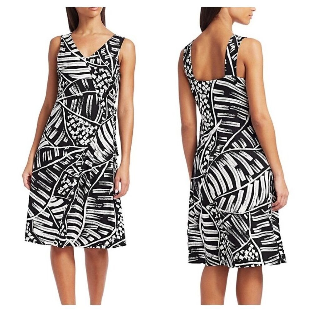Nic+Zoe Abstract Print Sleeveless Dress Women XS NWT Black White Stretch Knit